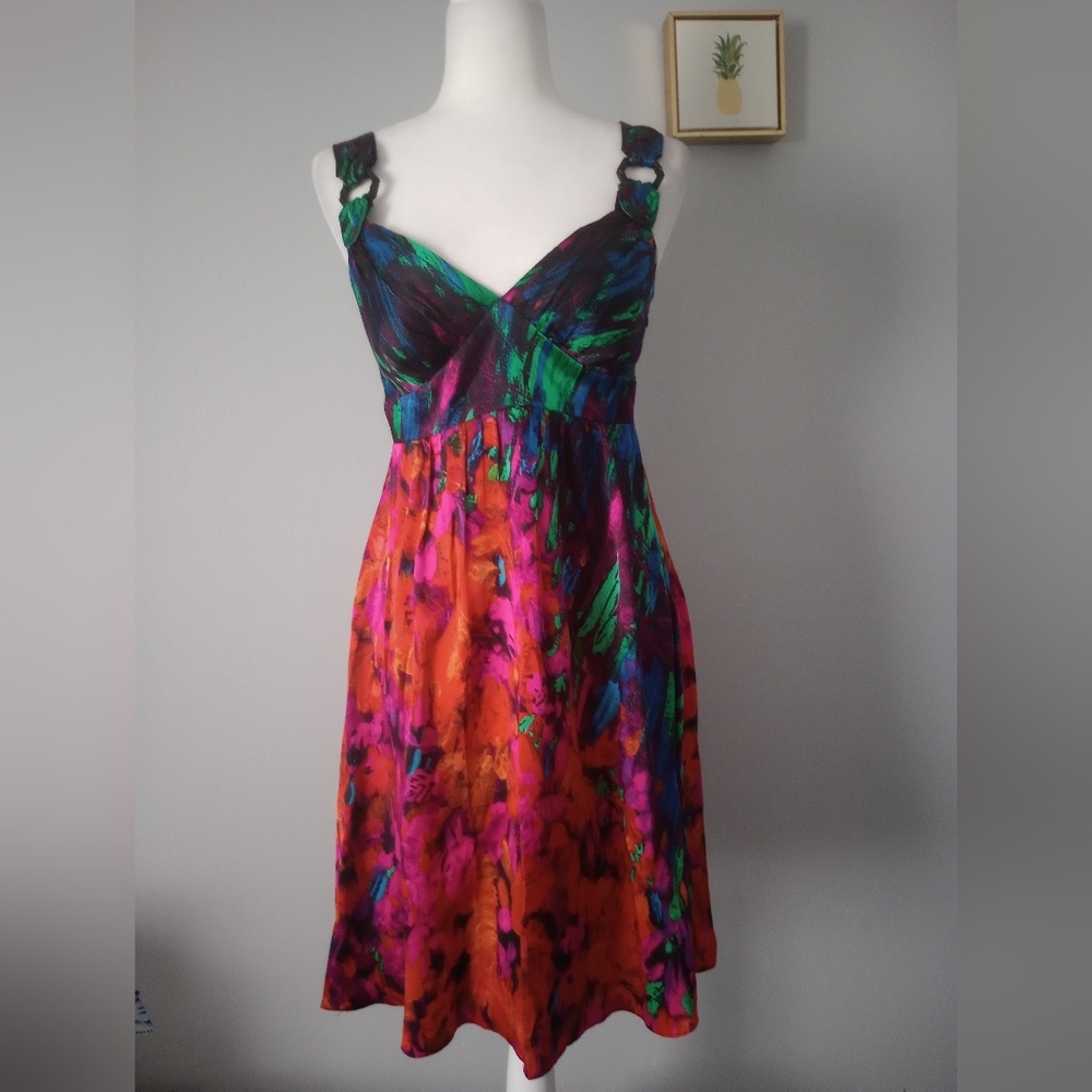 Dress Silk Kristin Davis 100%  Sexy Colorful 6 Multicolor Elastic In Back Bust
